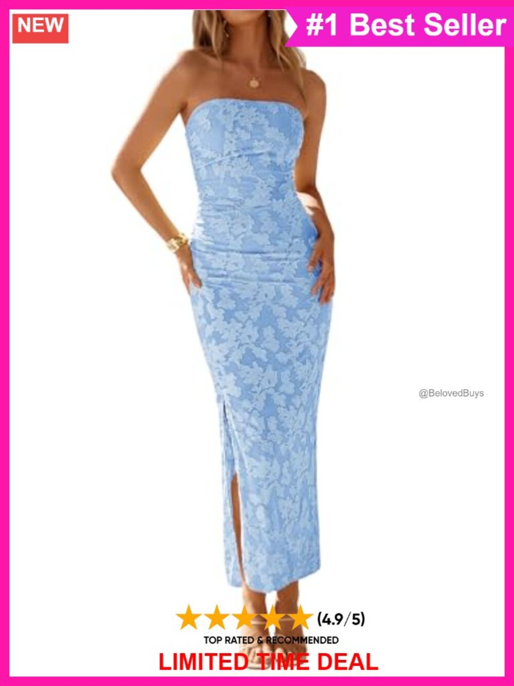 Strapless Floral Bodycon Maxi Dress Side Slit Formal Cocktail